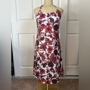 EUC Prana Catine purple floral knit halter dress Size XS